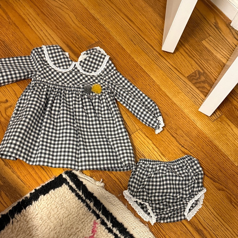 Mayoral Black and White Checkered Baby Dress with Bloomers